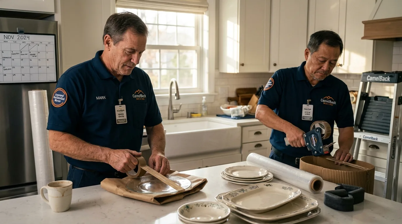 Professional crew packing kitchen dishware in Humansville, MO